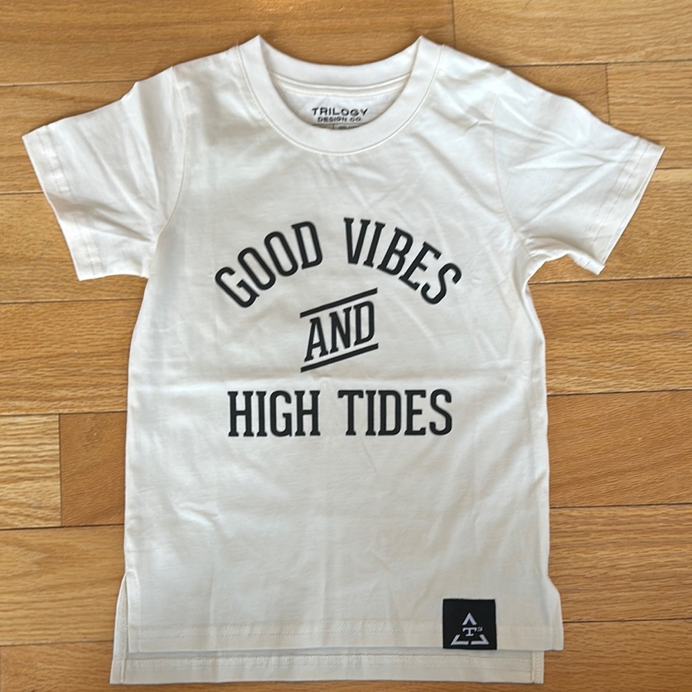 White Short Sleeve Tee Good Vibes and High Tides